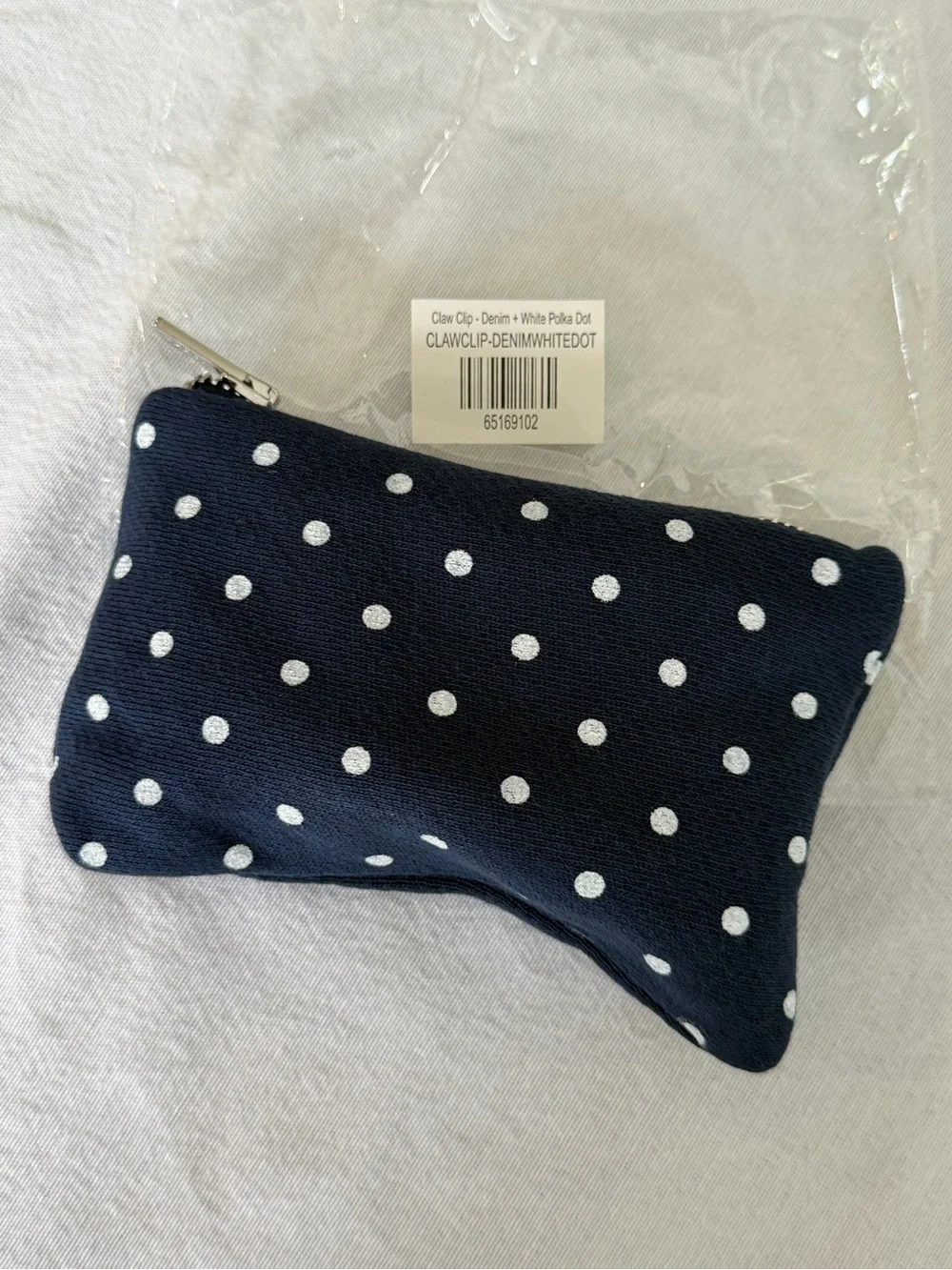 Parke Navy and White Polka Dot Clip with Pouch